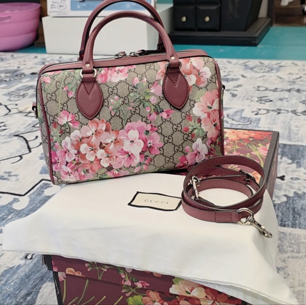 Gucci Floral Crossbody Bag - Pink and Brown